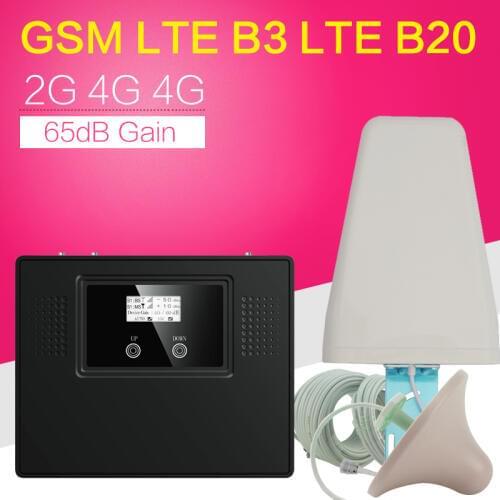 800 900 1800 Triple Band Cell Phone Signal Booster GSM 900 4G LTE 800MHz 1800MHz Band 20 3 Signal Repeater 4G Amplifier Antenna