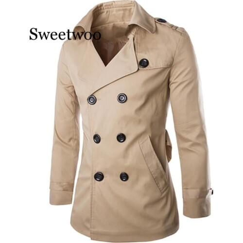 Mens Trench Coat 2020 Mens Mid Length Coat Slim Casual Coat Men Solid Adjustable Waist Male Trench Street Wear Style Wind Coat