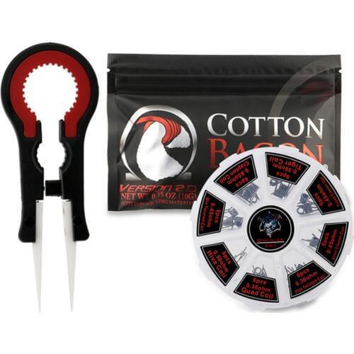 Vaper Tweezers/Organic Cotton/8 in 1 Prebuilt Coil Kit Twisted Alien Clapton Wire for Electronic Cigarette RBA RDA DIY Tools