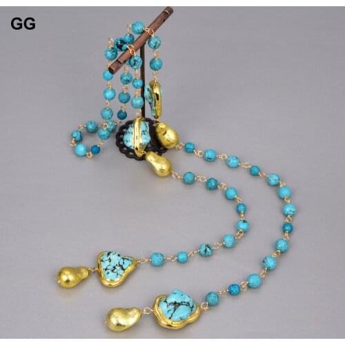 GuaiGuai Jewelry Green Turquoise Rosary Chain Necklace Long Loop Necklace 36" For Women