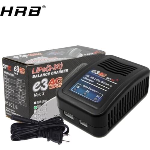 SKYRC SK-100081 E3 Lipo Battery Balance Charger AC Input 1S 2S 3S Cells 3.7V 7.4V 11.1V RC Charging Parts Power Cable US EU Plug