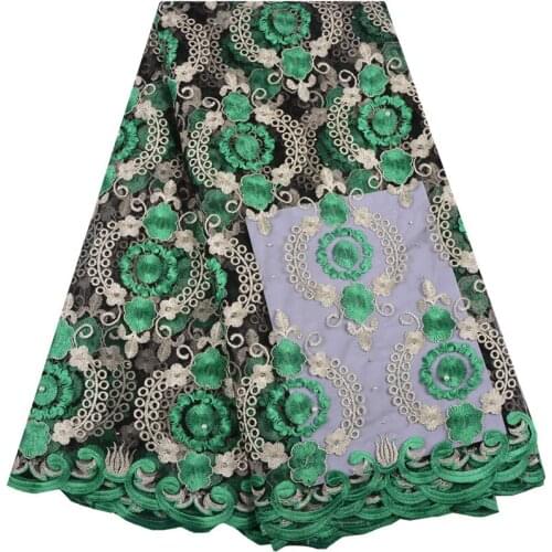 Green Color High Quality Embroidery African Lace Fabric Tulle Rhinestones Net French Lace Guipure Nigerian Lace Fabric 1374