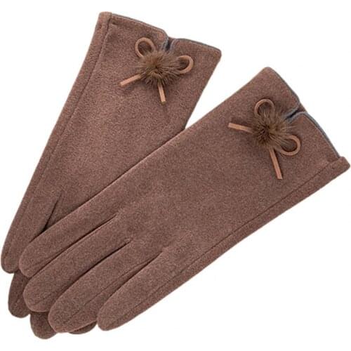 Female Cute Bow Embroidery Thin Plus Velvet Touch Screen Driving Mittens Winter Women Outdoor Cashmere Warm Cycling Gloves