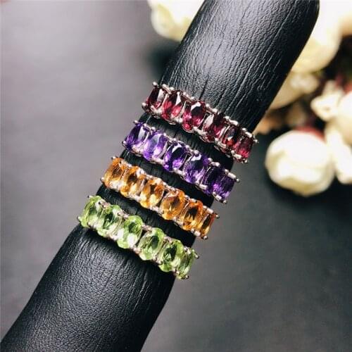 New ring promotion 925 pure silver natural color treasure Amethyst yellow essence olivine garnet womens ring