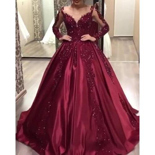 Red Wedding Dress Long Sleeves Lace Up 2020 Bride Plus Size Ladies Wedding Dresses Ball Gowns Princess Dresses Vestido De Novia