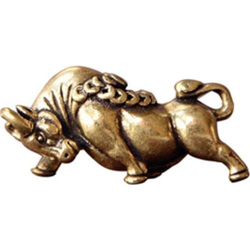 ZOCDOU 1 Piece Retro Copper Bull Small Statue Little Figurine Crafts Figure Ornament Miniatures
