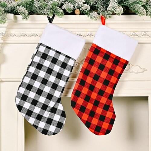 1Pcs Christmas Stockings Drop Ornament Lattice Socks Gifts Bag Xmas Tree Fireplace Hanging Decoration Home Decor