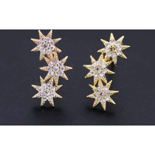10pairs Micro Cubic Zirconia Starburst Sunburst Earrings Post Studs Pearls Base Gold plated for DIY Women Bridal Wedding