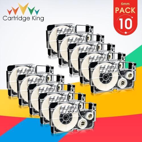 10PK XR-6X Label Tape 6MM x 8M Black on Clear Compatible for Casio XR-6X KL-60 KL-120 KL-300 CW-L300 KL-430 KL-C500 Label Maker