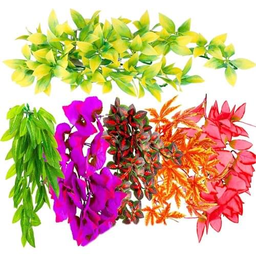 12 Inch For Reptile DIY Fish Tank Simulated Plant With Suction Cup Plastic Fake Hanging Pet Supplies Realistic Artificial Vine