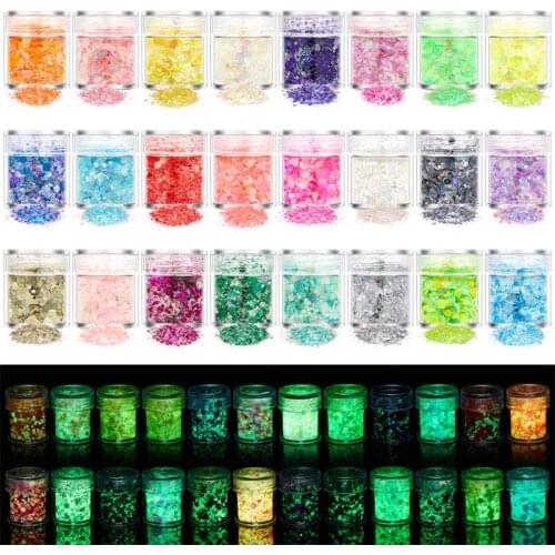18/24 Color Glitter Powder Sequins Luminous Holographic Chunky Glitter Sequins for Resin Crafts Filler Nail Art Decor