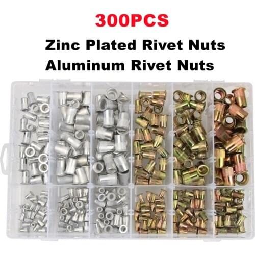 300pcs Aluminum Rivet Nuts Zinc Plated Flat Head Rivet Nut Threaded Rivet Insert Nutsert Cap Rivet Nut m3 m4 m5 m6 m8 m10