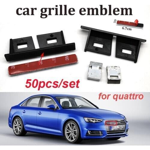 50pcs Front Hood Grille Badge Emblem 3D Metal ABS Racing Decal Label for quattro A1 A2 A3 A4 A5 A6 A7 A8 Q1 Q3 Q5 Q7 TT R8