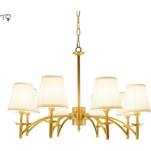American Rural Chandelier Lustre Polished Copper E14 LED Light Fixture Modern Simple Living Dining Room Bedroom Decoration Lamp