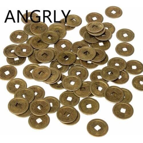 ANGRLY Feng Shui I-ching Coins Fortune Brass Chinese Ancient Feng Shui Lucky Coin Good Fortune Dragon and Phoenix Antique Wealth