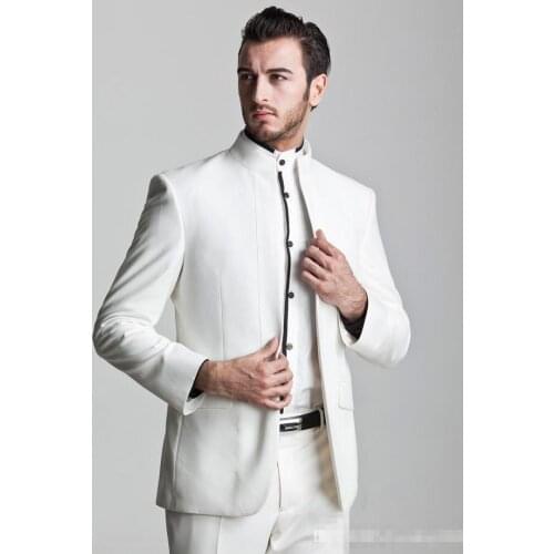 Stand Collar White Handsome Slim Noble 3Pieces(JacketPantTie)201 Latest Design Fashion Terno Masculino Costume Homme Men Suits