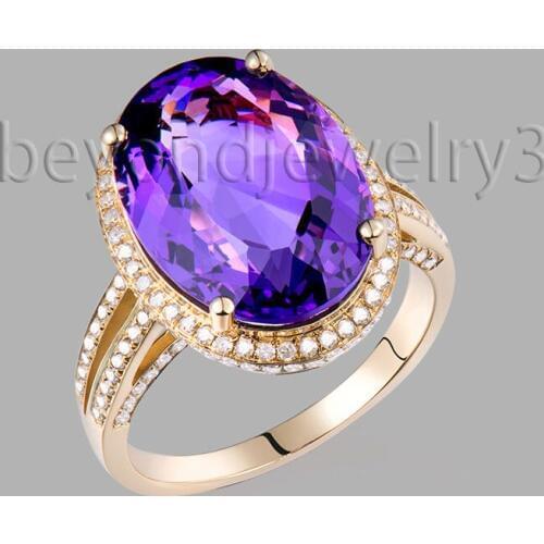 Big Oval 16x12mm Natural Amethyst Ring Diamond Gemstone Engagement Ring, 14k /585 Yellow Gold Amethyst Jewellry SR323A