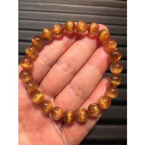 Natural Crystal Beads Bracelet Gold Titanium Rutilated AAAA 8mm