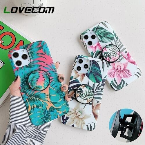 LOVECOM Retro Flower Leaf Phone Case With Holder For iPhone 12 Mini 11 Pro Max XR XS XS Max 7 8 6 Plus Case Soft IMD Back Cover