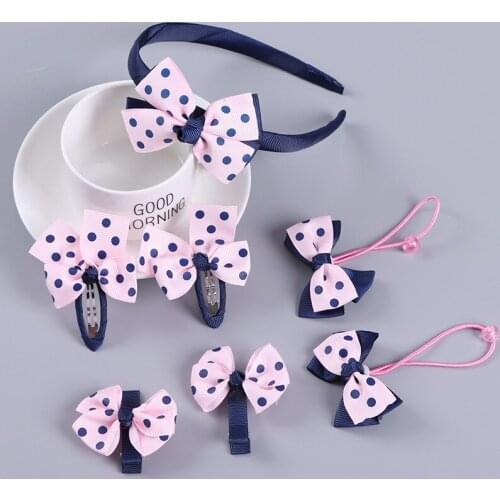 7PCS Bow Hair Clips Elastic Hair Bands for Girls Kids Hairpins Hair Accessories Hoop Set baby hair accessories