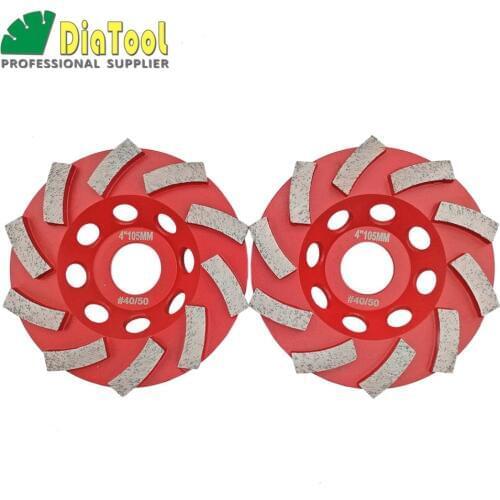 DIATOOL 2pcs Diameter 4"/100mm Diamond Grinding Cup Wheel For Concrete Grinding Disc Segmented Turbo Type Diamond Wheel