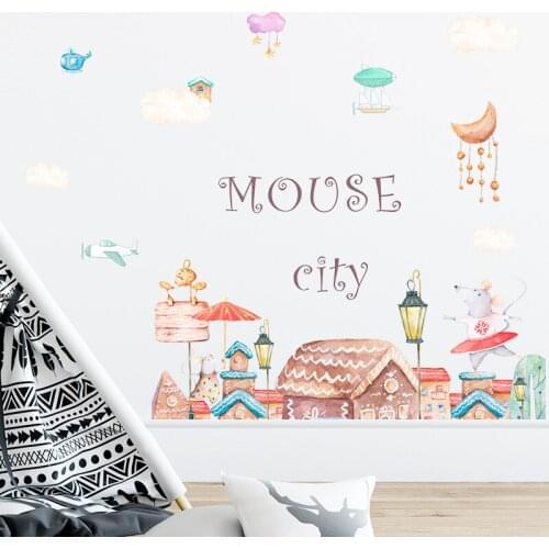 DIY Cute Mouse City Wall Stickers for Kids Rooms Baby Bedroom Room Wall Decor Remvaoble PVC Wall Decals Home Decor Sticker