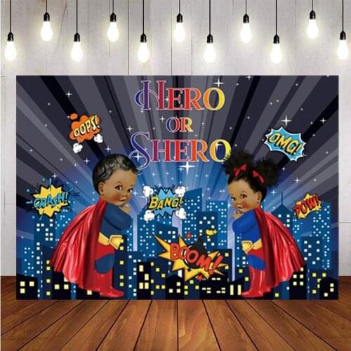 Superhero Gender Reveal Backdrop Hero Or Shero Baby Shower Birthday Party City Buildings Photo Studio Background