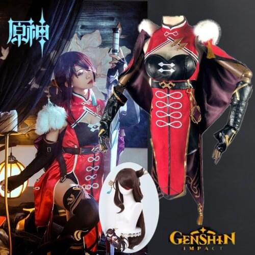 Genshin Impact Cosplay Costume Beidou Cosplay Costume Women Black Red Costume Halloween Dress Cloak Pants Glove Full Set