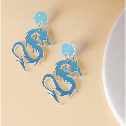 Hot selling new European and American jewelry acrylic mirror personalized earrings Chinese dragon pendant earrings accessories