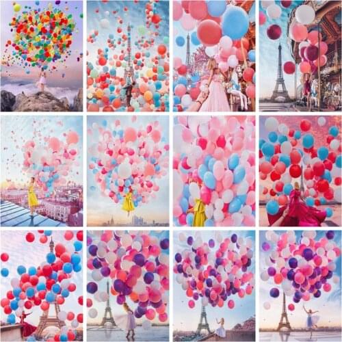 Huacan Diamond Painting Girl Full Square New Arrival Mosaic Balloon Embroidery Eiffel Tower Scenery Home Decor Diamond Art