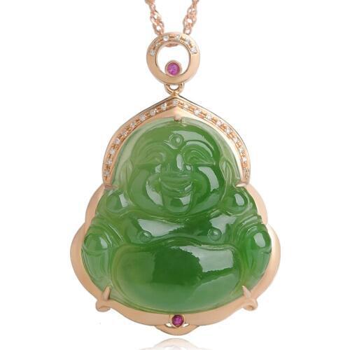 And Tian Yu jade Buddha public pendant female Millifai A genuine jade 18K gold-encrusted jade pendant natural