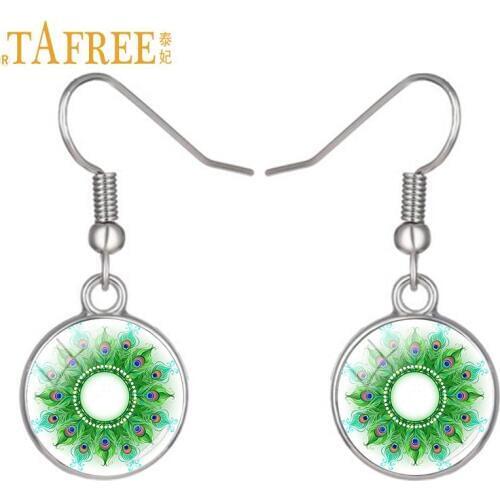 TAFREE classic peacock feathers green earrings brincos grandes fashion Spiritual mulheres amulet for women jewelry H394