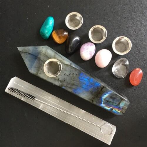 Top Natural Quartz Smoking Pipe Crystal Point Wand Healing Crystal gemstoneWith Metal Filter wholesale price Home decoration