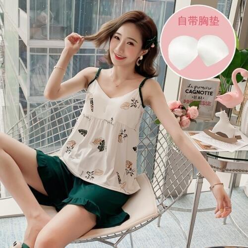 Summer Sexy Sleeveless Shorts Pajamas Strap Pyjamas Women Homewear Set Sexy Chest Pad Pajamas for Women Satin Pajamas 2021 New