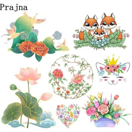 Summer Style Lotus Patches Iron-on Transfers For Clothing Cartoon Thermal Stickers Applique Heat Transfer Patches For Clothes