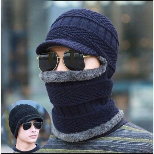 Men Warm Hat Scarf Winter New Plush Wool Hat Thickened Cycling Warm Hat Windproof Neck Protection Knitting Beanie Cap Winter Hat
