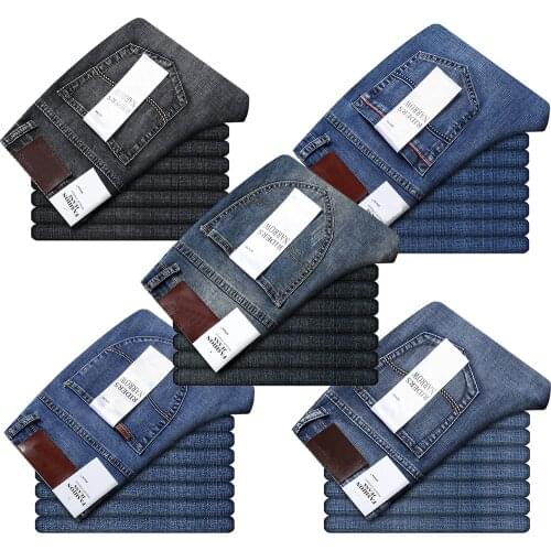 Men NEW Slim fit City Casual Jeans Mid Waist Straight Denim Jeans Classic Retro color blue Black gray Jeans Wear-resistant