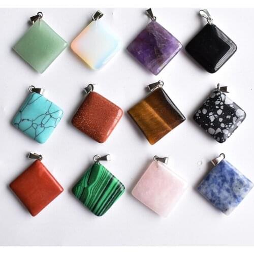 2020 new hot selling natural stone mixed Square charms pendants for jewelry making 12pcs/lot wholesale Free shipping