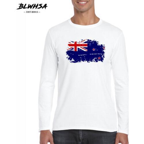 BLWHSA New Zealand National Flag T shirt Long Sleeve Fans Cheer Tee Shirt Men Creative Tops Casual Cotton Mens Brand T-Shirts