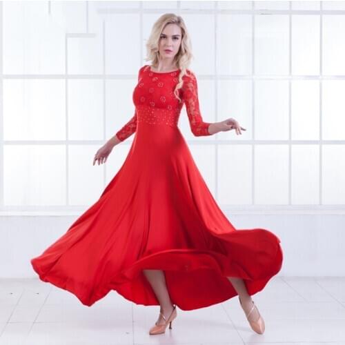New Modern Dance Dress Long Sleeve Waltz Big Swing Practice Skirt Ballroom Dance Competition Stage Performance Costumes DQL3351