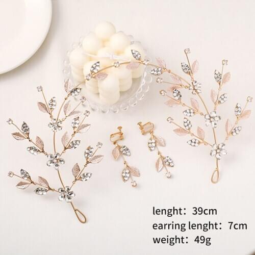 New Korean Fashion Crystal Leaf Headbands Earrings Jewelry Sets Tiara Crowns Hairbands Bride Noiva Wedding Hair Jewelry FORSEVEN