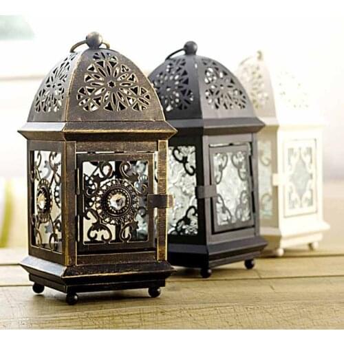 New Hollow Candle Holder Moroccan Style Votive Candle Hanging Lantern Transparent Glass Black White Colors