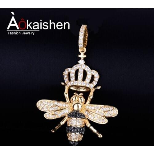 Animal Bee shape Necklace & Pendant with Tennis Chain Gold Color Bling Cubic Zircon Men Hip hop Jewelry