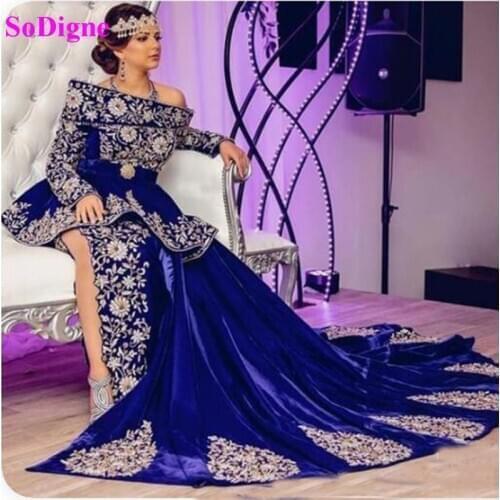 SoDigne Mermaid Evening Dresses traditional outfit of Algeria Embroidery Long Sleeve Formal Prom Dress elbise abiye Evening Gown