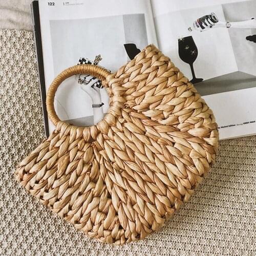 Handmade Half-Round Rattan Woven Straw Bag For Women Summer Beach Large Capacity Handbags Ladies Vacation Travel Shopping Pack