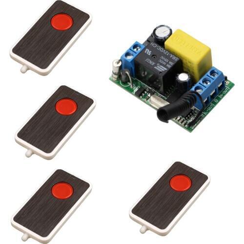 Simple Design AC220V 1CH 10A Radio Controller RF Wireless Relay Remote Control Switch 4 Transmitters with Receiver 315/433mhz
