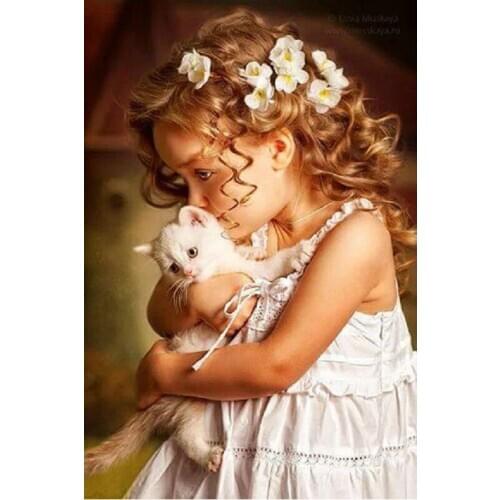 DIY Diamond Embroidery Head flower girl Diamond Painting Cross Stitch Full drilling Russian girl and cat wedding decoration