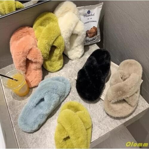 Summer Fluffy Raccoon Fur Slippers Shoes Women Real Fox Fur Flip Flop Flat Furry Fur Slides Outdoor Sandals Woman Amazing Shoes