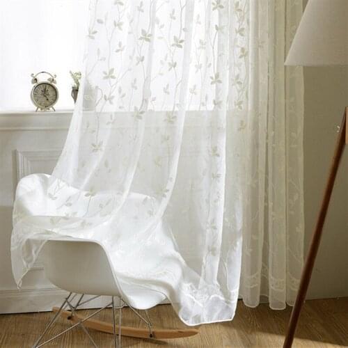 Modern Pastoral Voile Curtains Embroidered Yarn For Living Room Window Embroidery White Tulle Curtains Panel
