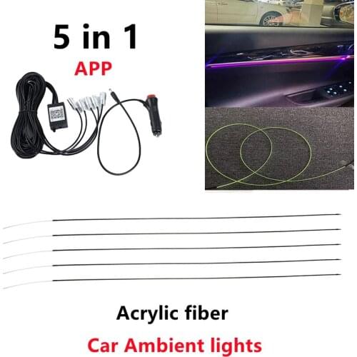 5 in 1 RGB LED Car Atmosphere Interior Ambient Light Acrylic Fiber Optic Strip Light by App Control DIY Music 100CM Fiber Optic